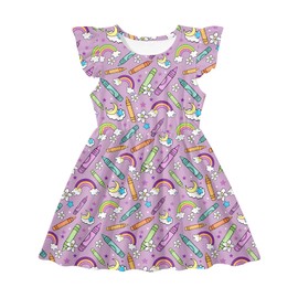 RAISEVERN First Day of School Dresses for Little Girls Size 6 Flutter Sleeve Ruffle Dress Kindergarten Pencil Outfits