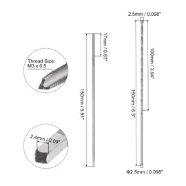 sourcing map Tap & Bit Sets, M3 x 0.5 H2 Straight Flute Machine Thread Milling Tap 150mm Extra Long, 2.5mm High Speed Steel (HSS) Twist Drill Bit