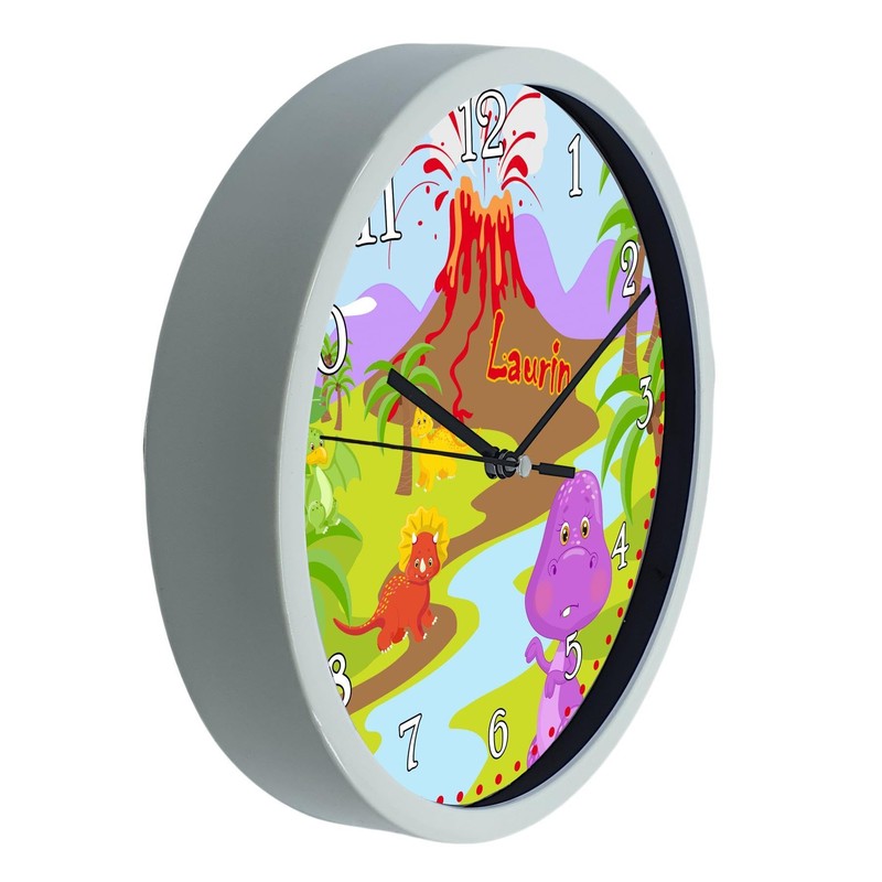 CreaDesign WU-00-1122 Dinosaur Wall Clock for Children's Room, Customisable with