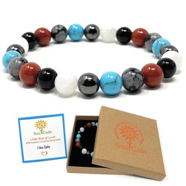 I Am Safe - Affirmation Crystal Gemstone Bead Bracelet - Law of Attraction Crystals - Soul Cafe Gift Box & Tag