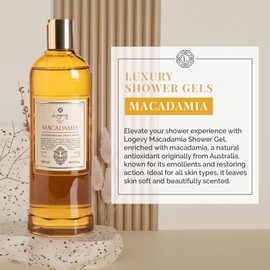 Logevy Macadamia Shower Gel – Indulgent Aroma Made from the Best Skin-Friendly Ingredients, Rich in Nutritional Properties for Rejuvenating, Hydrating, and Soothing Action – 500ml