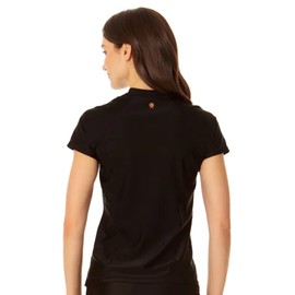 Coppersuit Women's Standard Short Sleeve Zip Front Rashguard Top, Black, Large