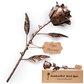 BESZONE 7 Year Anniversary Copper Gift for Her - Metal Rose Copper Gift for Wife 7th Wedding Anniversary for Him Husband Couples, Everlasting Flower 22nd 22 Year Handcrafted Love Stained Artwork