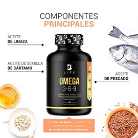 B Life Omega 3-6-9 con 90 Cápsulas | 1000 mg con Aceite de Pescado (EPA y DHA), Linaza y Cártamo | Mezcla Completa de Ácidos Grasos Esenciales.