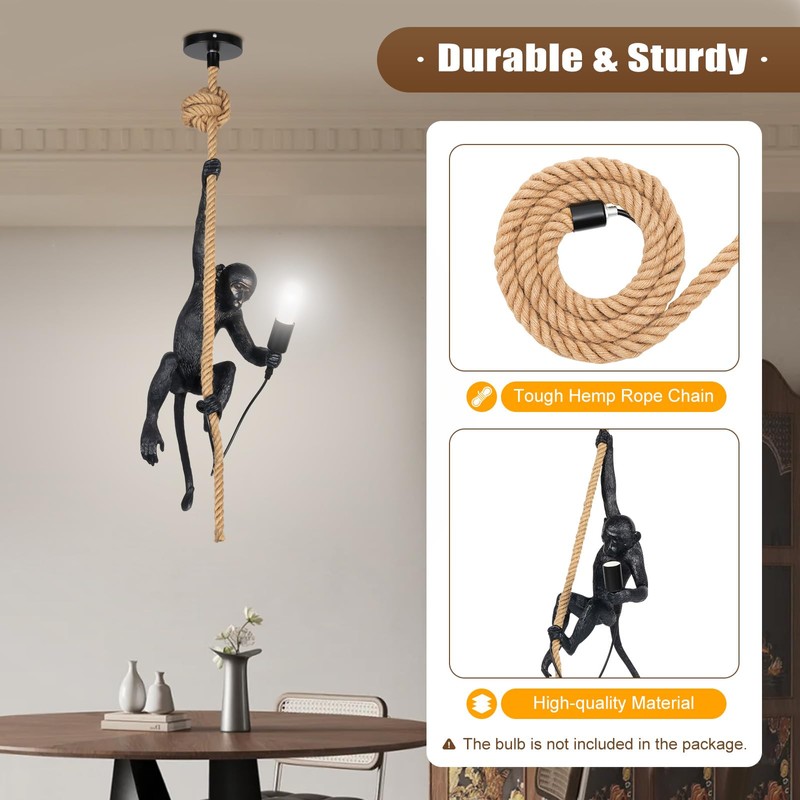 Resin Monkey Wall Light,Adjustable Height Resin Hemp Rope Pendant Lights