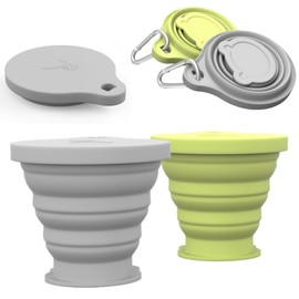 IYYI Collapsible Cup for Traveling, Silicone Camping Cup, Foldable Cup with Lid, Portable Cup for Camping, Hiking, Outdoors, Travel, Folding Cup Pocket Size (Gray-Matcha