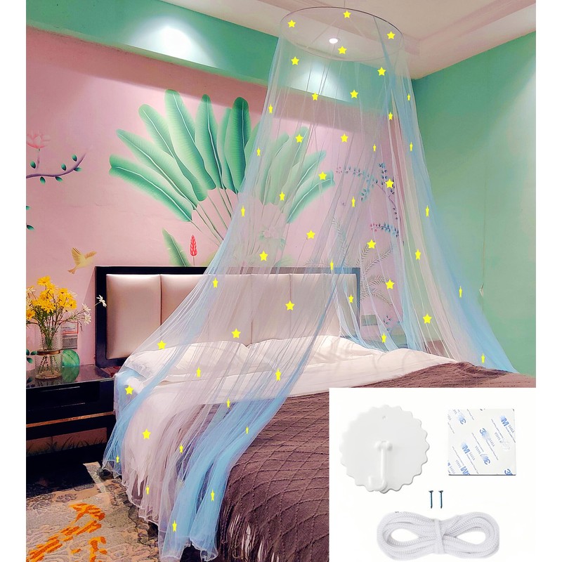 Eimilaly Two-tone Bed Canopy Stars Glow in the Dark White