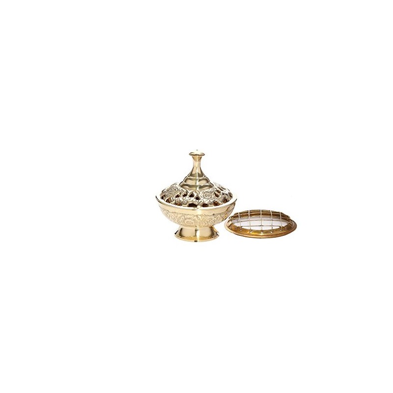 NKlaus Incense Burner Handmade Brass Incense Burner with Grid gold