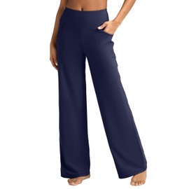 ESOFT Wide Leg Pants Women High-Waisted Yoga Work Dress Pants with Pockets, Casual Sweatpants, Petite/Regular/Tall Navy Blue