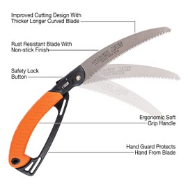 Professional Folding Safety Saw SS01 With Handle Guard Protects Hands From Curved Thicker 9.25 in/235 mm Triple tooth Blade Dual Directional Cutting with Safety Lock Blade Button