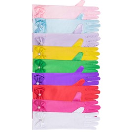 Zhanmai 9 Pairs Girls Satin Gloves Dress up Princess Bows Gloves Long Formal for 3-8 Years Girls Wedding Pageant 9 Colors