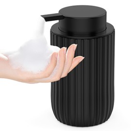 POSOSTO Ceramic Foaming Hand Soap Dispenser，12 oz Bathroom Soap Dispensers， Lotion Dispenser for Kitchen, Refillable Matte Streaks Soap Dispenser with Large Pump (Black)