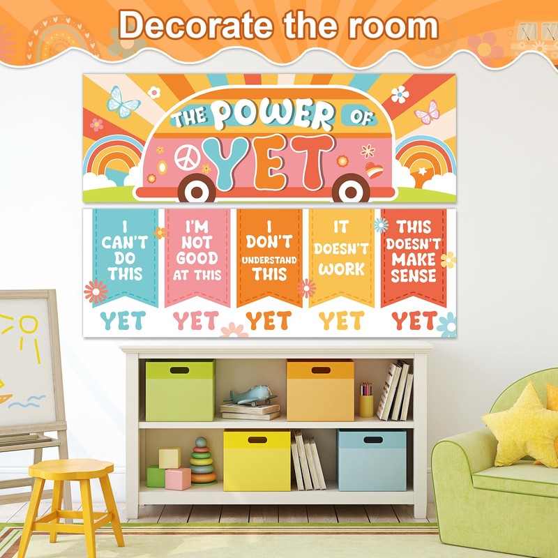 QOUBAI Groovy Growth Mindset Posters Groovy Hippie Bulletin Board Decorations