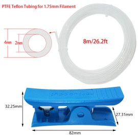 Teflon Tubing Transparent, CESFONJER Extruder Feeding Pipe(8M/26.2ft- 2mm ID X 4mm OD) + Blue PTFE Tube Cutter for Creality Ender 3/Pro Ender 5 CR-10/10S 3D Printer 1.75 Filament
