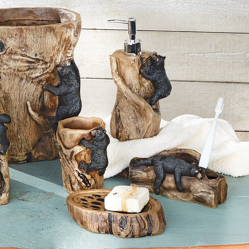 BLACK FOREST DECOR Climbing Black Bears Bath Set – Rustic