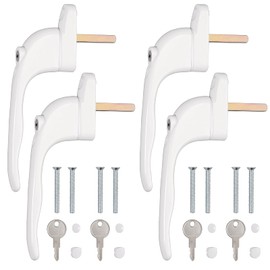 4 PCS UPVC Universal Window Handle, Kamtop Childproof Window Handles with Keys and Screws, Lockable 40mm Spindle Length Double Glazing Replacement Window Handle for UPVC and PVC Inline Locking, White