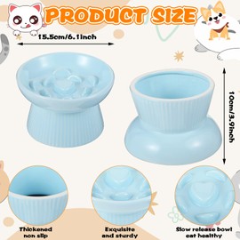 2 Pack Raised Slow Feeder Cat Bowls Ceramic Elevated Cat Food Bowl Anti Vomiting Slow Feeder Bowl for Dog and Cat for Dry and Wet Food Kitten Home(Blue, Pink)