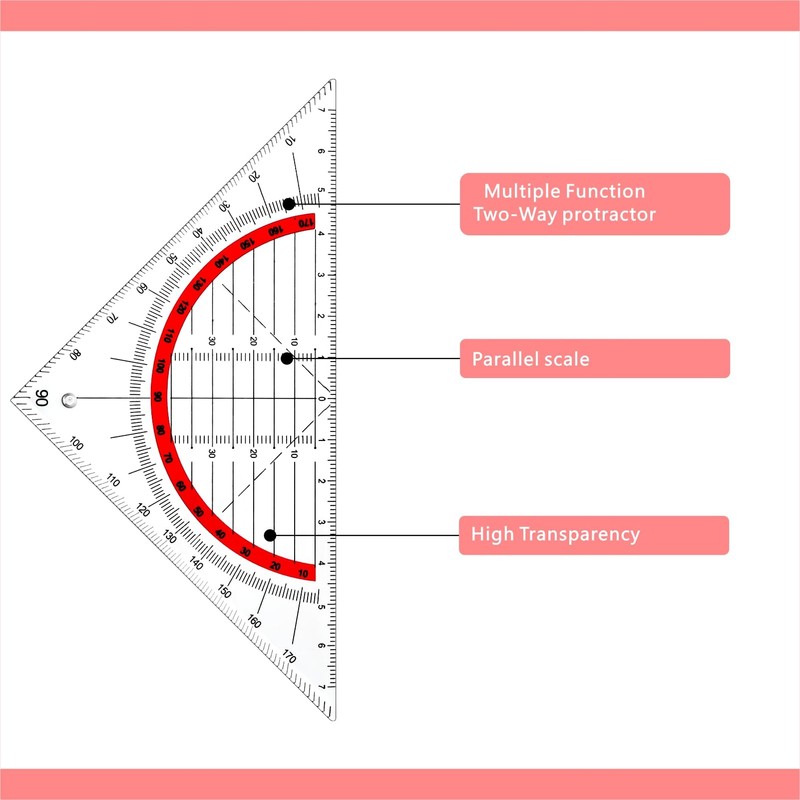 JIANTA Geometry Triangle, Set of 4 Plastic Set Square Flexible