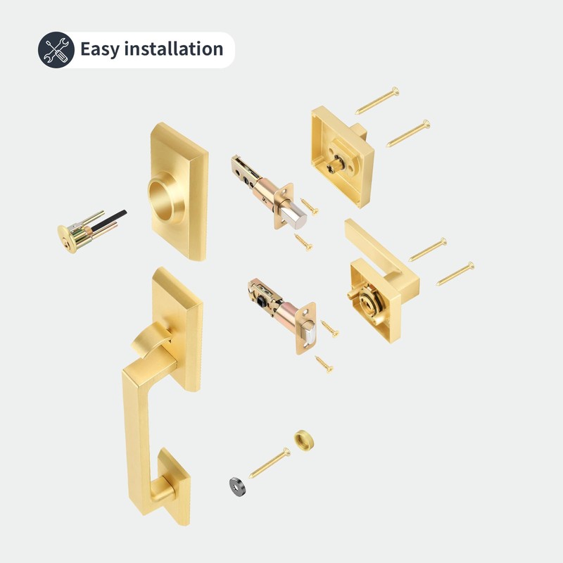 Gaurqiah Brushed Gold Heavy Duty Front Door Handle Set, Exterior