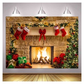 XLL, Christmas Photography Backdrops Christmas Fireplace Decoration Background for Photo Happy Holiday Party Decoration Props 8x6ft, 8x6FT(240CM X 180CM）