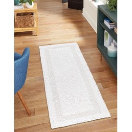Bathroom Rugs Bath RunnerRugs 24x60 Inches White Cotton Tufted Large Reversible Washable Bath Mats for Bathroom Floor| Quick Dry Bathroom Mat for Tub Spa Shower Toilet| Entry Way Door Mats