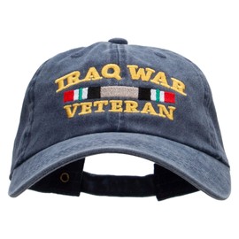 e4Hats.com Iraq Veteran Ribbon Embroidered Washed Cotton Brass Buckle Cap - Navy OSFM