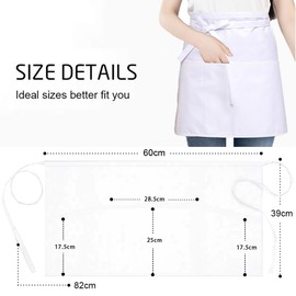 FunChaos 6 Pieces Waist Apron, Waiter's Apron with 3 Pockets, Waterproof Half Apron for Men and Women, Cooking Apron for Cooking, Cleaning, Painting, Gardening, Bistro, Restaurant (White)