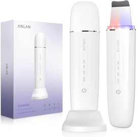 ANLAN Peeling Ultrasonico Facial, Skin Scrubber, Espatula Ultrasonica Facial, Ultrasonico Facial, Roja Y Azul Led, Ems Antiedad Arrugas, Exfoliador Li