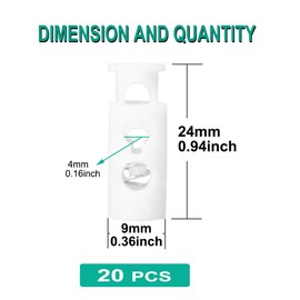 sourcing map Cord Locks 2 Hole Cord Clamp White 4 mm Stopper Cord Pack of 20 Plastic Toggle Fastener for Cords Shoelaces Bags Lashing Straps White