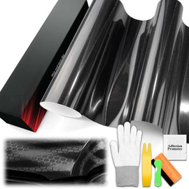 1.6FTx5FT PET Honeycomb Carbon Fiber Gloss Black Vinyl Wrap Auto Car Sticker Decal Film Sheet Like Paint Bubble Free Air Release Technology with Tool Set
