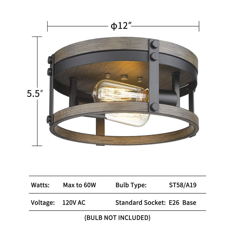 Osimir 2-Light Farmhouse Flush Mount Ceiling Light, 12 inch Kitchen