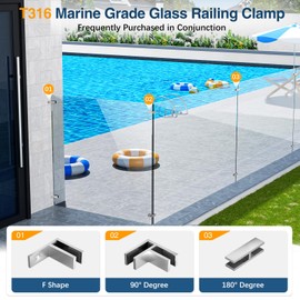 Gyykzz 8 Pack T316 Marine Grade Railing Glass to Glass Clamp, Stainless Steel Bracket for Balustrade, 90 Degree Brushed Finish Railing Clip Holder for Pool Fence, Balustrade, Balcony Deck