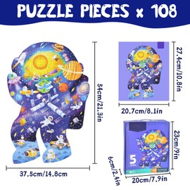 FORMIZON Puzzle Children, 108 Pieces Animal Puzzle Pieces, Puzzle Toy, Educational Toy, Children's Puzzle Gift for Boys Girls from 7 Years (Astronauts)