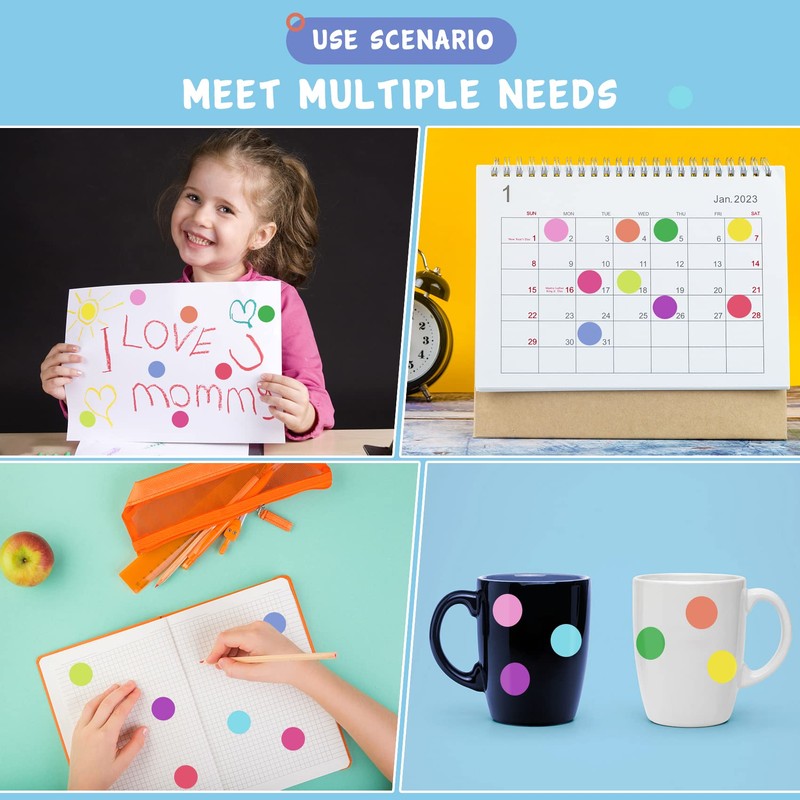 Dot Stickers, 1200 PCS 10 Color Style, 3/4 Inch Round,
