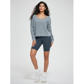ODODOS Women's Modal Soft-Breezy Wide Scoop Neck Pullover Oversized Long Sleeve Sweatshirts, Grey Blue, Small