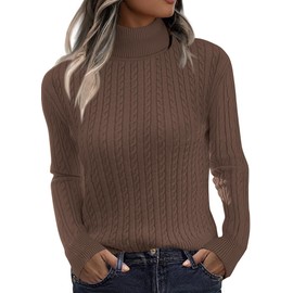Zeagoo Cable Knit Sweater Women Turtleneck Long Sleeve Cute Trendy Fall Winter Clothes for Women 2025 Brown