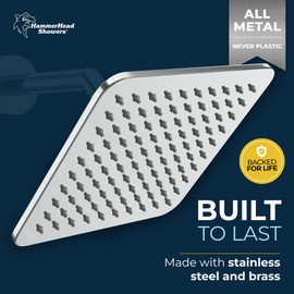 HammerHead Showers Solid Metal 8 Inch Square Rainfall Shower Head, High Flow Shower Head Optimized for Pressure, Matte Black, 2.5 GPM