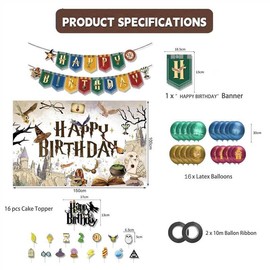 Magic Wizard Birthday Party, Potters Birthday Party Decorations, Include Cupcake Toppers, Balloons, Birthday Banner, Harry Style Magic Wizard Birthday Party Decor for Kids Party Favors (B-set)