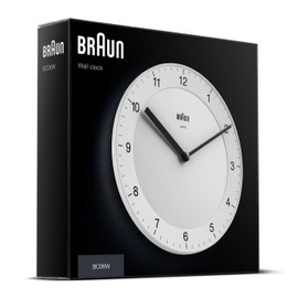 Braun Classic Analogue Wall Clock with Quiet Quartz Movement, Easy to Read, 20cm Diameter in White, Model BC06W, One Size