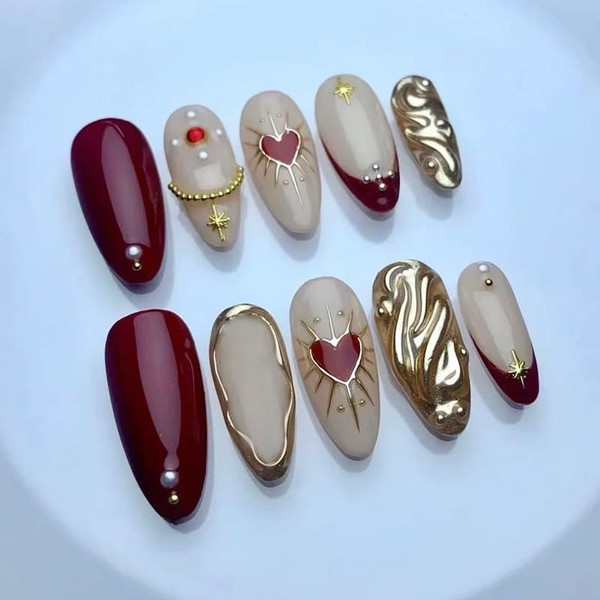 Press On Nails Almond Short Square Ballet Shaped, Cute Design