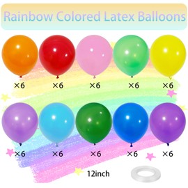 Rainbow Latex Balloons Bright Multicolour Latex Party Balloons set for Kids' Birthday Rainbow Party Baby Shower Wedding Anniversaries Celebrations Graduations Decorations