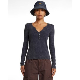 G-STAR Women's Deep V Henley Slim Top T-Shirt, Blue (Osaka Blue Gd D24656-c773-h193)