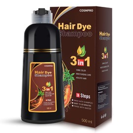 cosmpro Hair Dye Shampoo Chestnut Brown Hair Color Shampoo for Gray Hair Coverage Herbal Hair Dye Shampoo 3 in 1 for Men and Women, Instant Color Shampoo