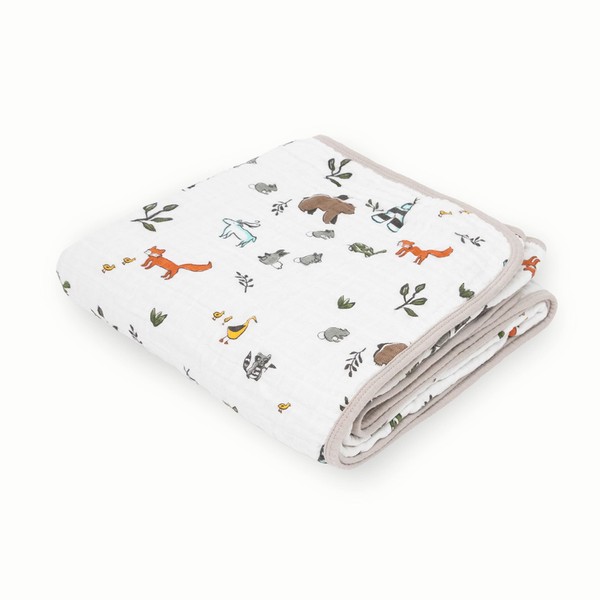 Little Unicorn – Forest Friends Cotton Muslin Quilt Blanket | 100% Cotton | Super Soft | Babies and Toddlers | Large 47” x 47” | Machine Washable