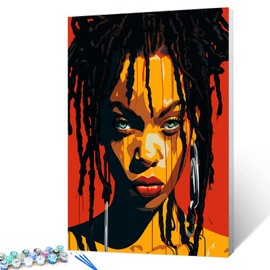 Angry Black Girl with Dreadlocks Paint by Numbers for Adults Modern Art Style Figure Lady Painting by Numbers for Beginner Oil Painting African American Women Room Decor 16''Wx20''H（without Frame ）