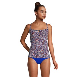 Lands' End Women Chlorine Resistant Tie Front Underwire Tankini Top Deep Sea Navy Retro Paisley Regular 14