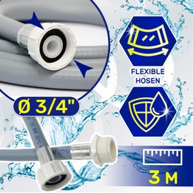 Inlet Hose Extension for Washing Machine and Dishwasher 3 m 25°C from 20 to 60 Bar with Connection Diameter 3/4 Inch Complete with Microfibre Cloth Made in Italy MONTERAL