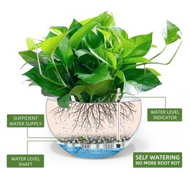 Dexceder 13.5 Inch Large Self Watering Hanging Planters Indoor Outdoor, Thickened Hanging Basket Flower Plant Pot with Water Level Indicator (White)