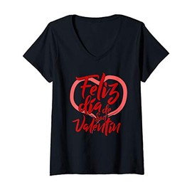 Womens Feliz dia de San Valentin V-Neck T-Shirt
