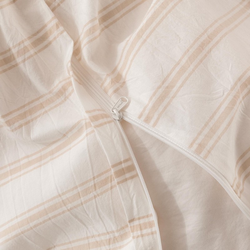 Striped Cotton Duvet Cover Set Linen Feel Queen